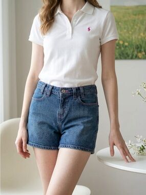 Tommy Hilfiger High Rise Blue Denim Shorts Y2K Stretch Jean Shorts Size 8